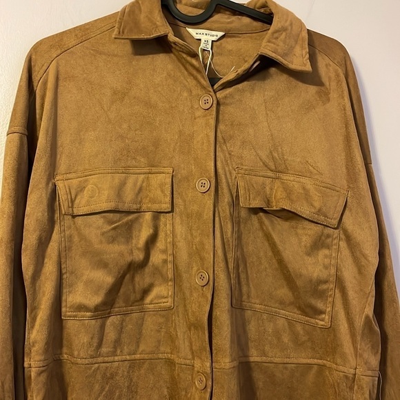 Max Studio Vicuna Brown Faux Suede Shacket Button Front size XS - Picture 2 of 14